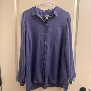 Linen Blue Button-Up Shirt J. Jill Large